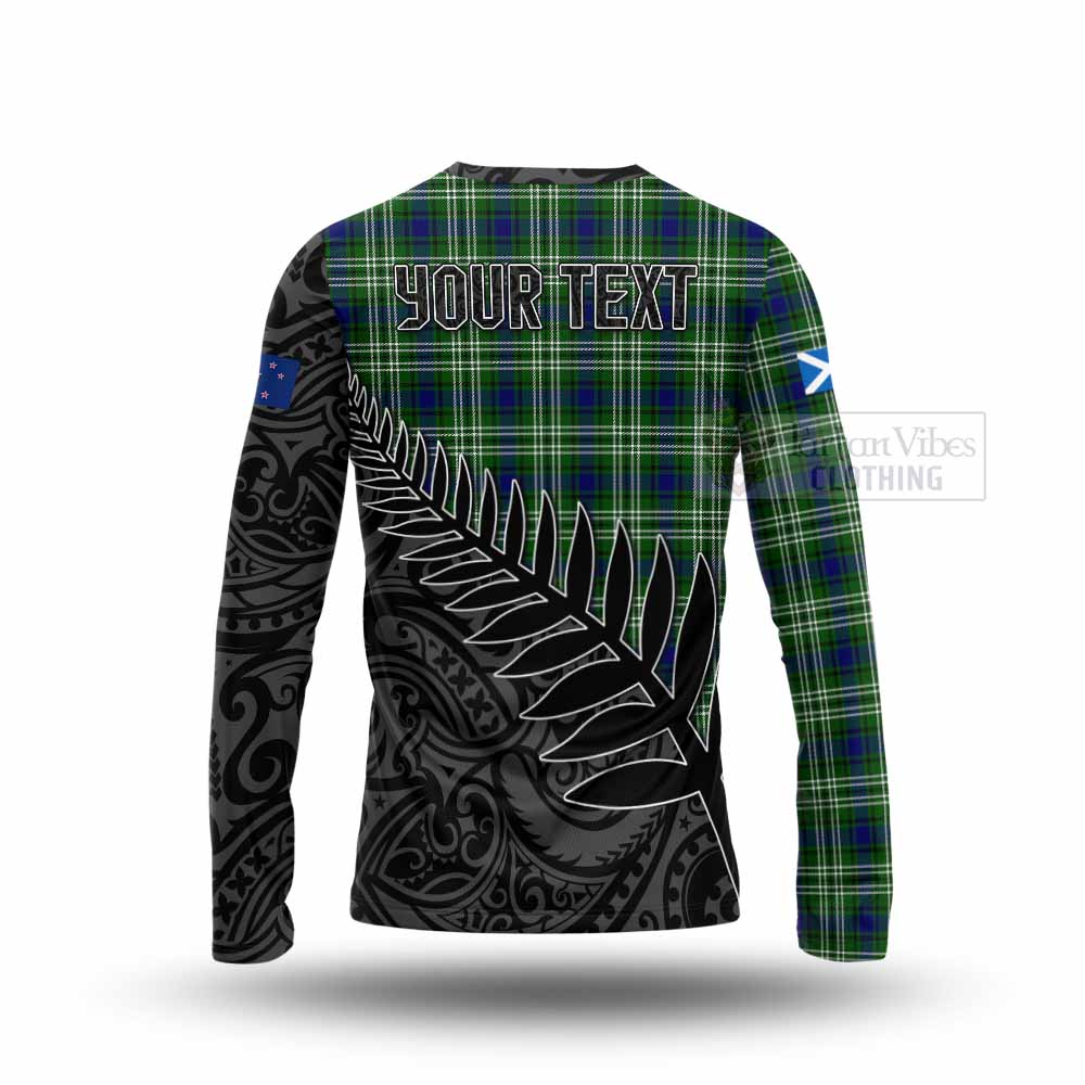 Tartan Vibes Clothing Haliburton Crest Tartan Long Sleeve T-Shirt with New Zealand Silver Fern Half Style