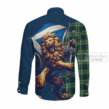 Haliburton Tartan Family Crest Long Sleeve Button Shirt with Scottish Majestic Lion