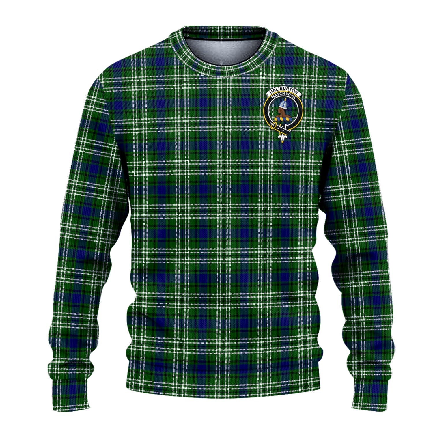 Haliburton Tartan Knitted Sweater with Family Crest - Tartanvibesclothing