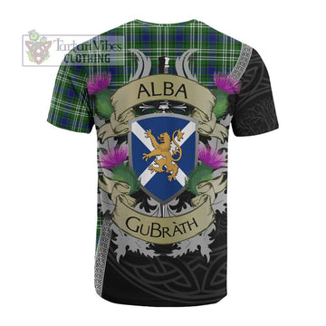 Haliburton Tartan Family Crest Cotton T-shirt Lion Rampant Royal Thistle Shield Celtic Inspired - Tartan Vibes Clothing