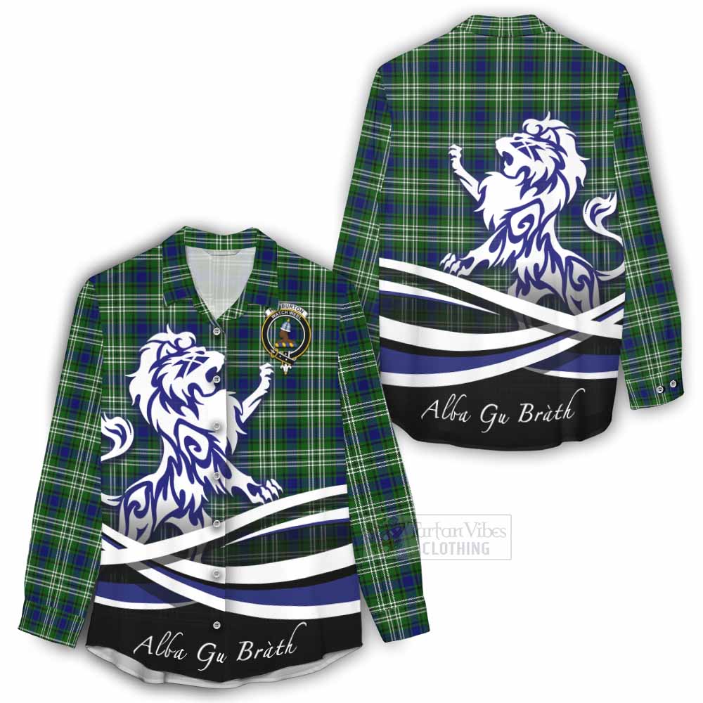 Tartan Vibes Clothing Haliburton Tartan Women's Casual Shirt with Alba Gu Brath Regal Lion Emblem