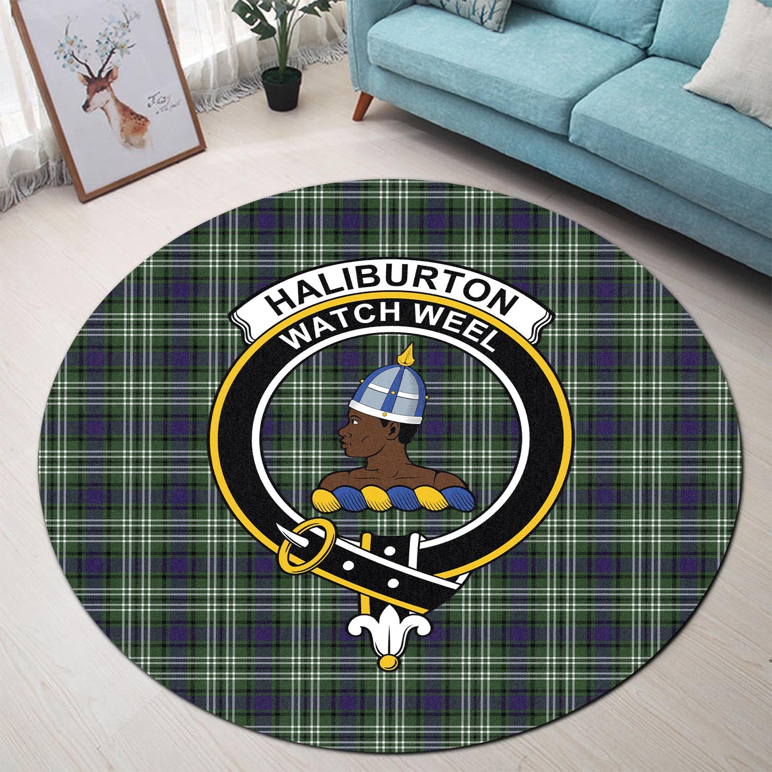 haliburton-tartan-round-rug-with-family-crest