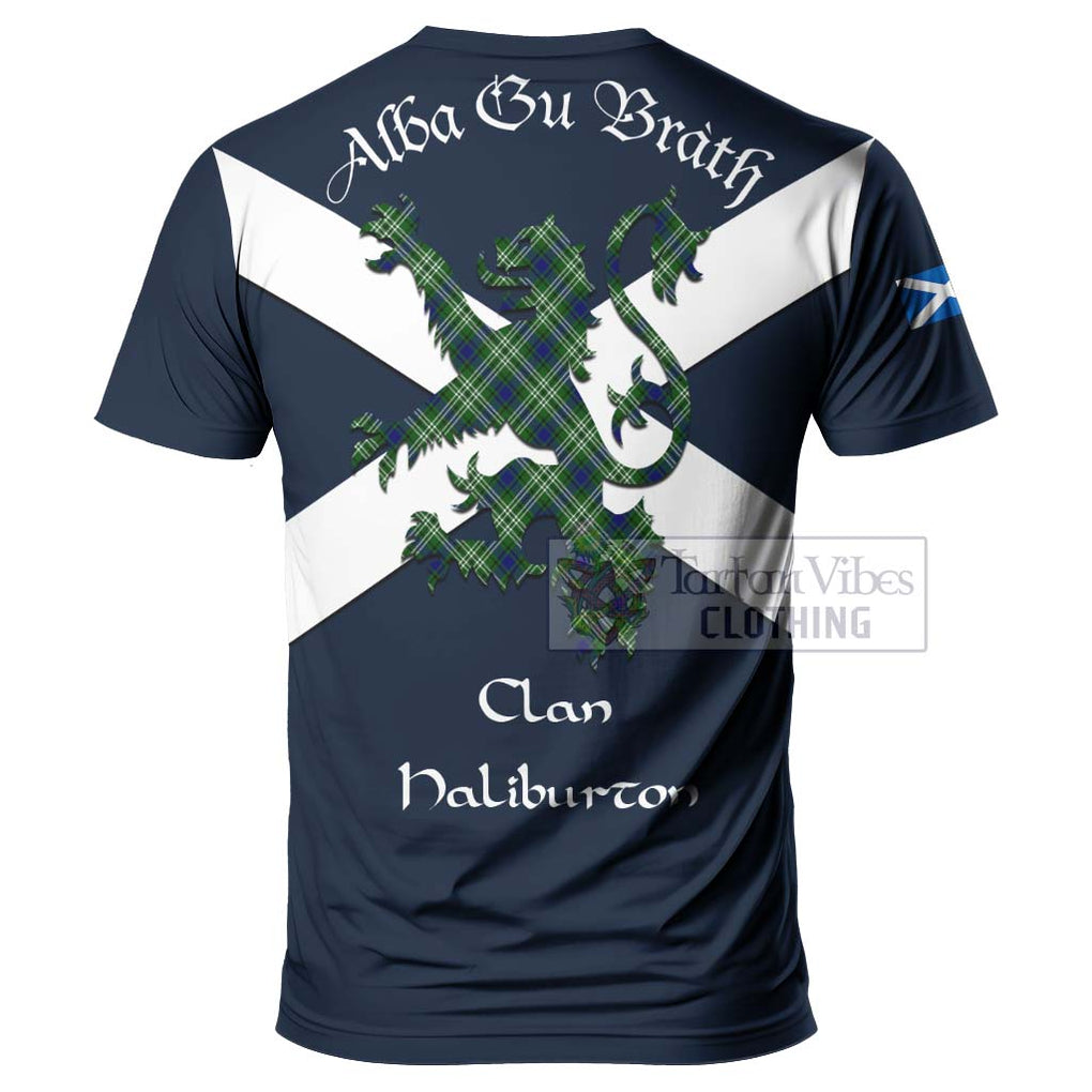 Tartan Vibes Clothing Haliburton Tartan Lion Rampant T-Shirt – Proudly Display Your Heritage with Alba Gu Brath and Clan Name