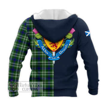 Haliburton Tartan Knitted Hoodie Alba with Scottish Lion Royal Arm Half Style