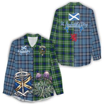 Haliburton Tartan Women's Casual Shirt Happy St. Andrew's Day Half Tartan Style