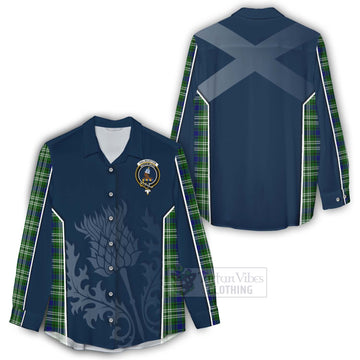 Haliburton Tartan Women's Casual Shirt with Family Crest and Scottish Thistle Vibes Sport Style