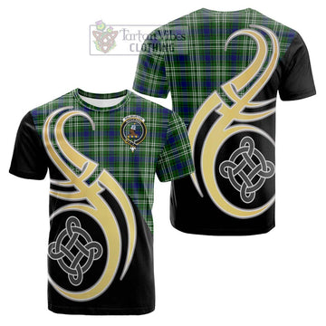 Haliburton Tartan Cotton T-shirt with Family Crest and Celtic Symbol Style