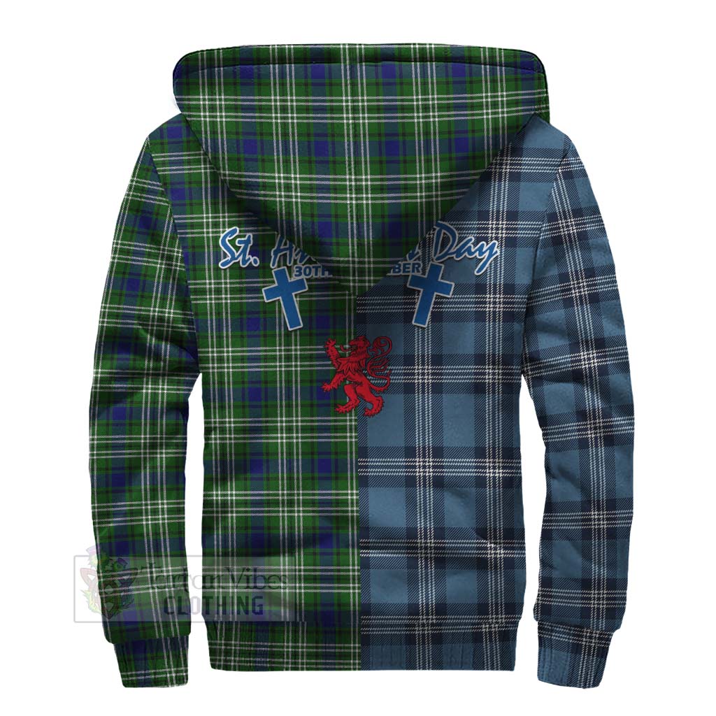 Tartan Vibes Clothing Haliburton Tartan Sherpa Hoodie Happy St. Andrew's Day Half Tartan Style