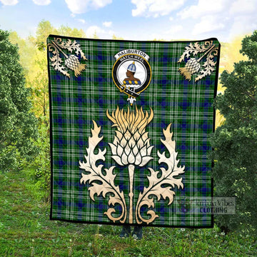 Haliburton Tartan Quilt with Family Crest and Golden Thistle Style