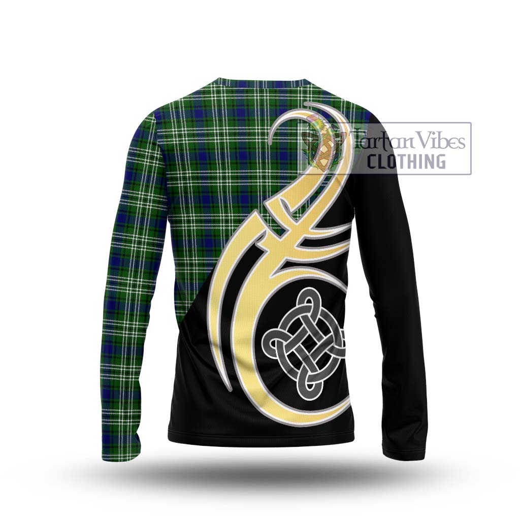 Haliburton Tartan Long Sleeve T-Shirt with Family Crest and Celtic Symbol Style - Tartan Vibes Clothing