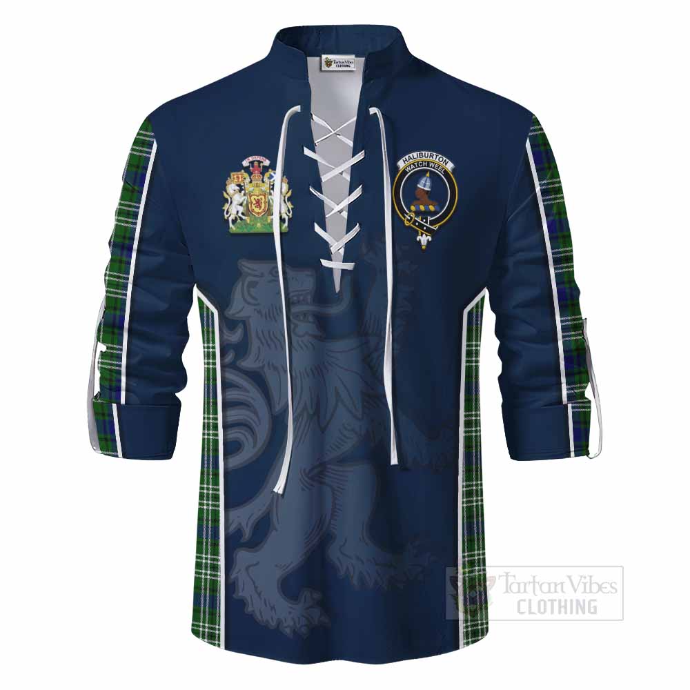 Tartan Vibes Clothing Haliburton Tartan Ghillie Kilt Shirt with Family Crest and Lion Rampant Vibes Sport Style