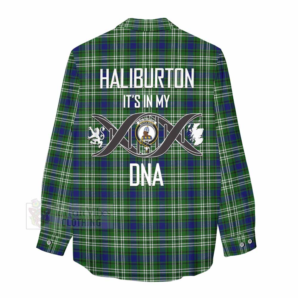 Tartan Vibes Clothing Haliburton Tartan Women's Casual Shirt with Family Crest DNA In Me Style