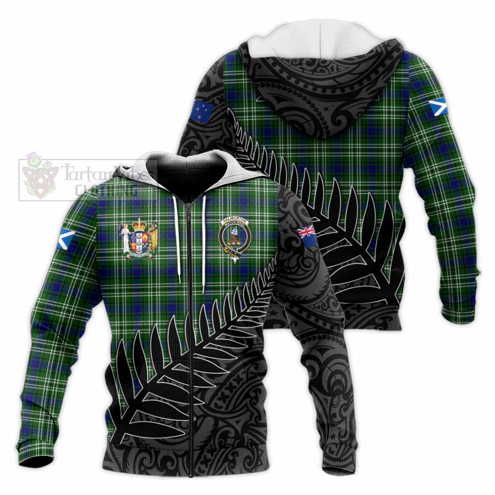 Tartan Vibes Clothing Haliburton Crest Tartan Knitted Hoodie with New Zealand Silver Fern Half Style