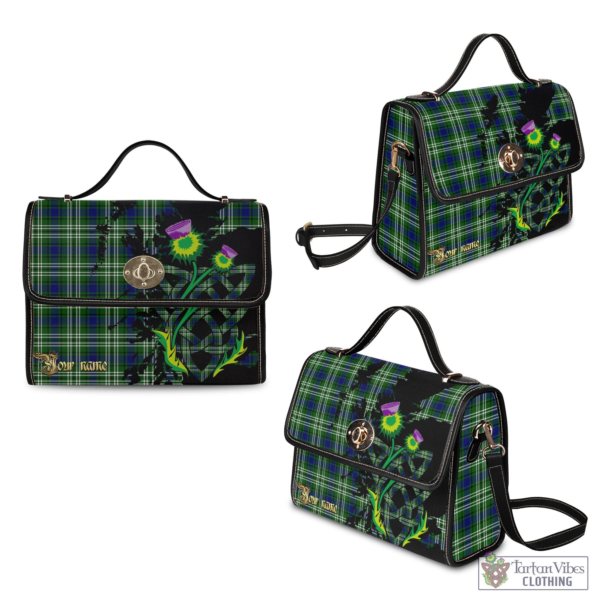 Tartan Vibes Clothing Haliburton Tartan Waterproof Canvas Bag with Scotland Map and Thistle Celtic Accents