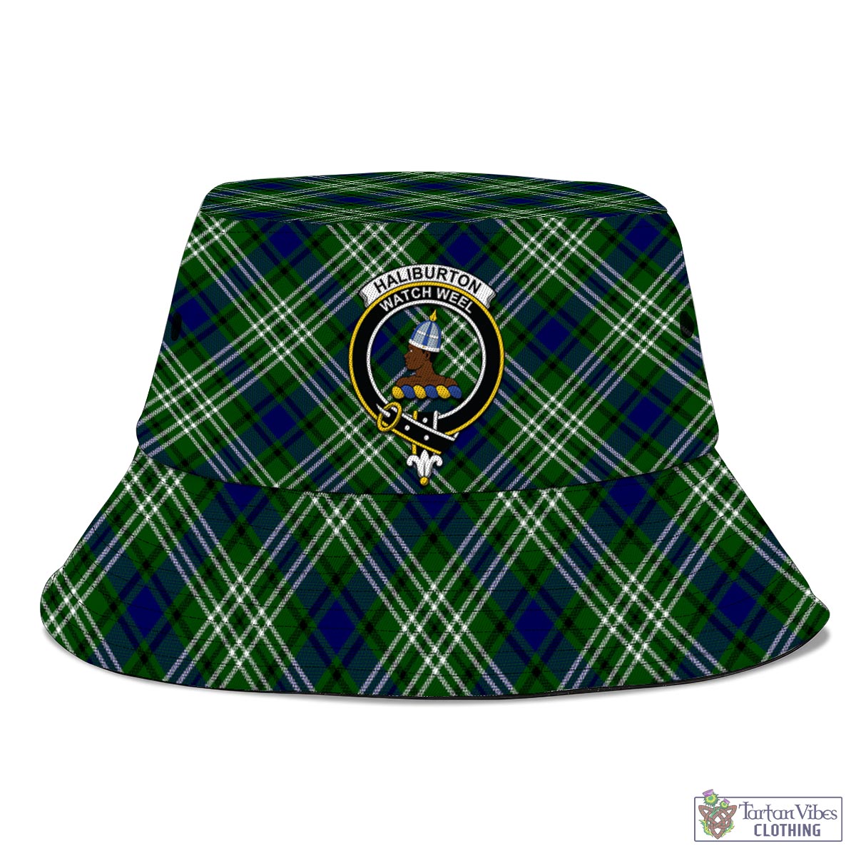 Tartan Vibes Clothing Haliburton Tartan Bucket Hat with Family Crest