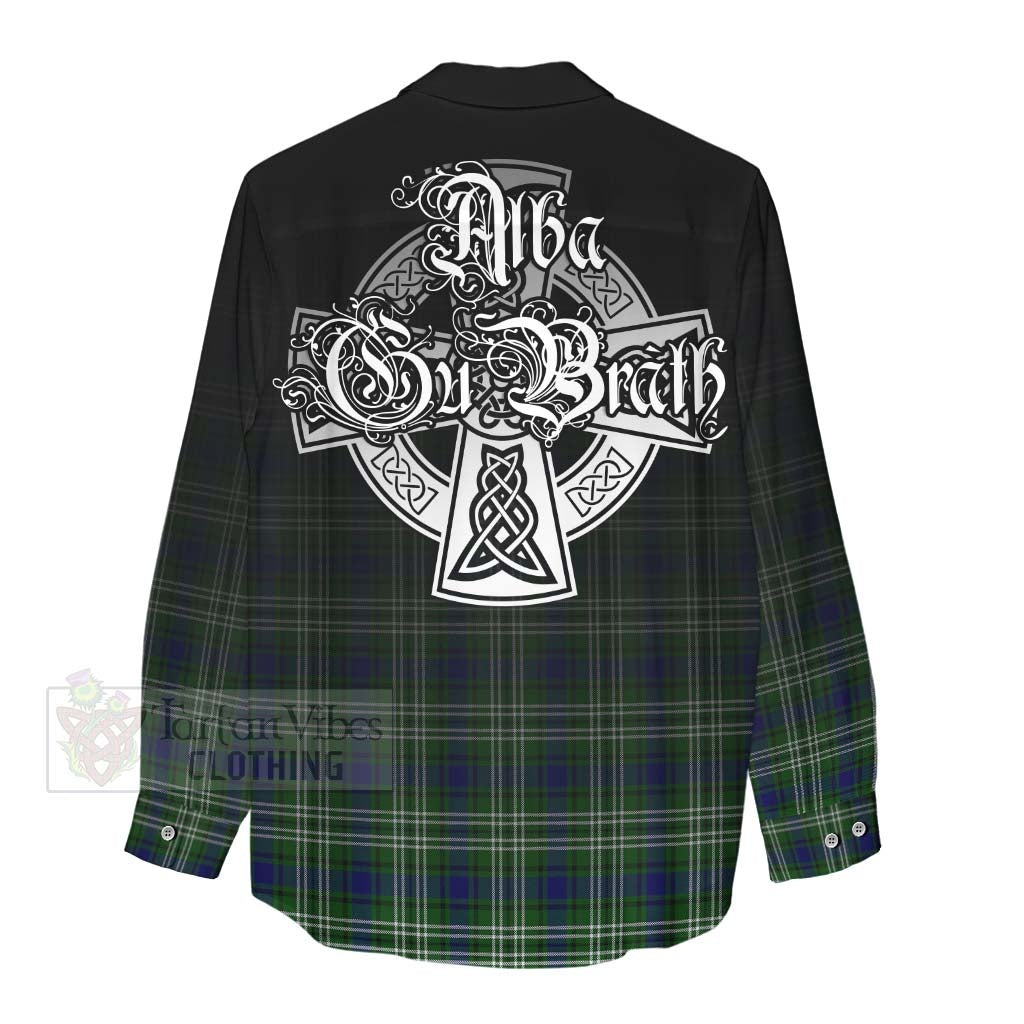 Tartan Vibes Clothing Haliburton Tartan Women's Casual Shirt Featuring Alba Gu Brath Family Crest Celtic Inspired