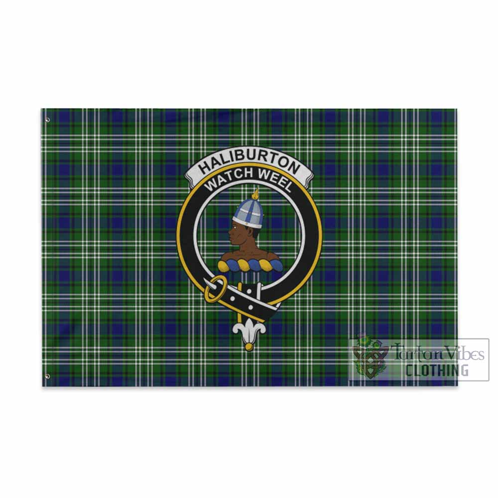 Tartan Vibes Clothing Haliburton Tartan House Flag with Family Crest