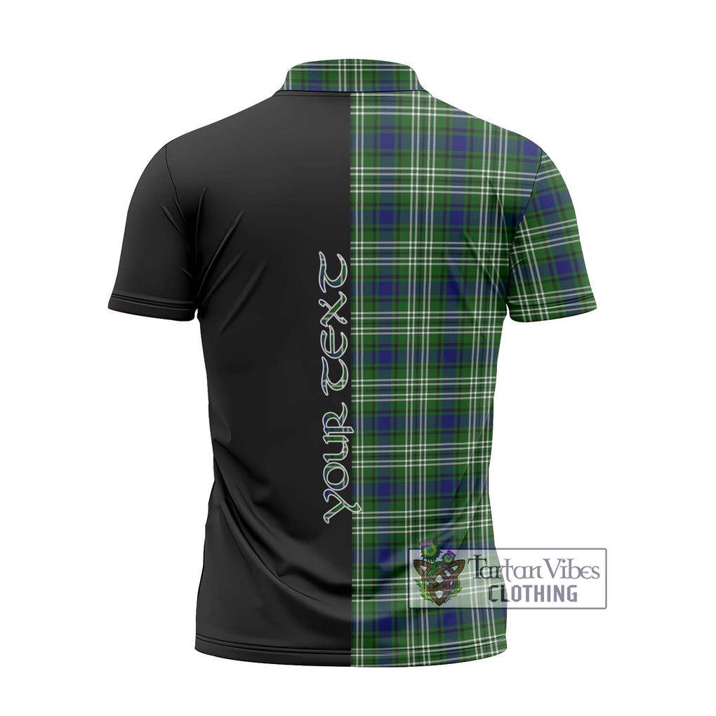 Haliburton Tartan Zipper Polo Shirt with Family Crest and Half Of Me Style - Tartanvibesclothing Shop