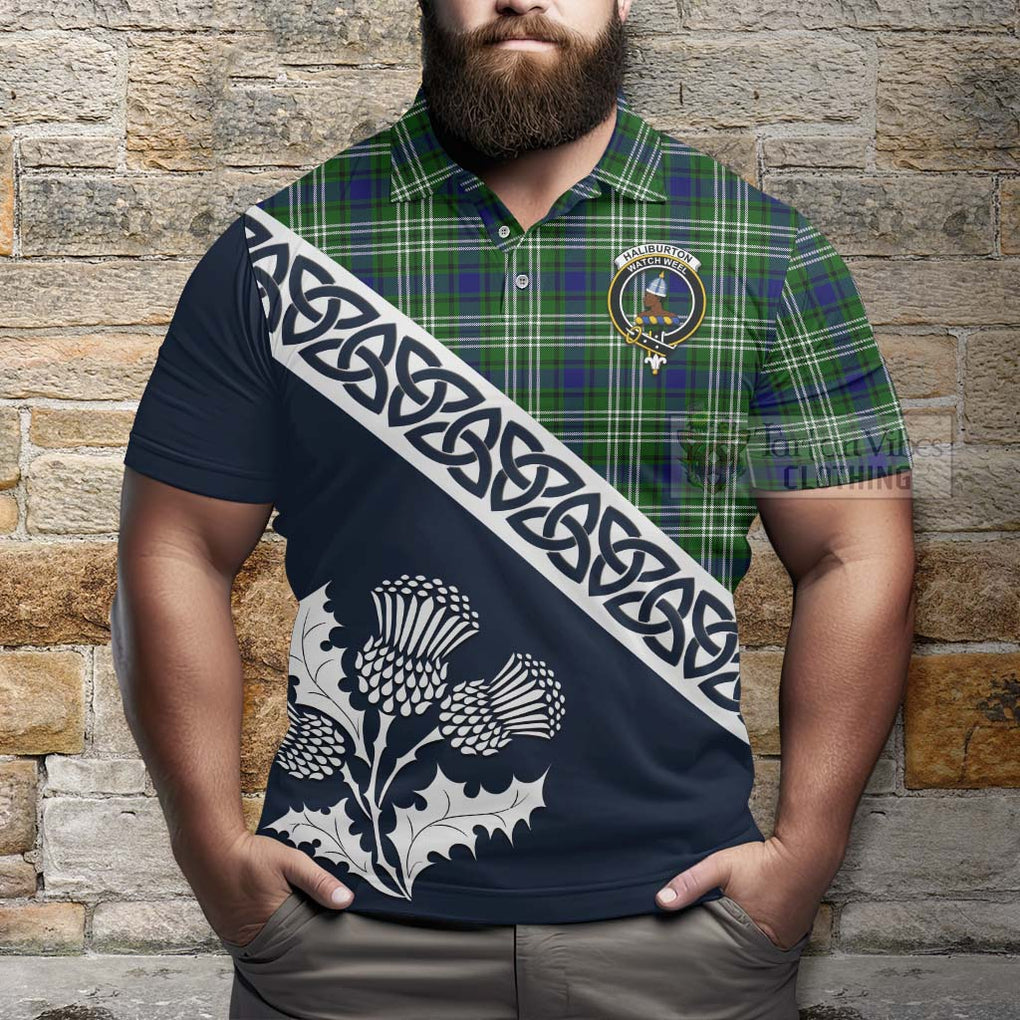 Haliburton Tartan Polo Shirt Featuring Thistle and Scotland Map