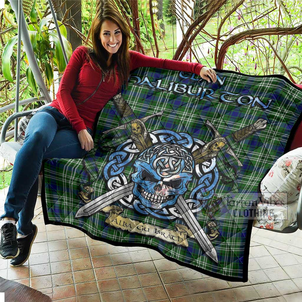 Tartan Vibes Clothing Haliburton Tartan Quilt with Celtic Skull Alba Gu Brath Style