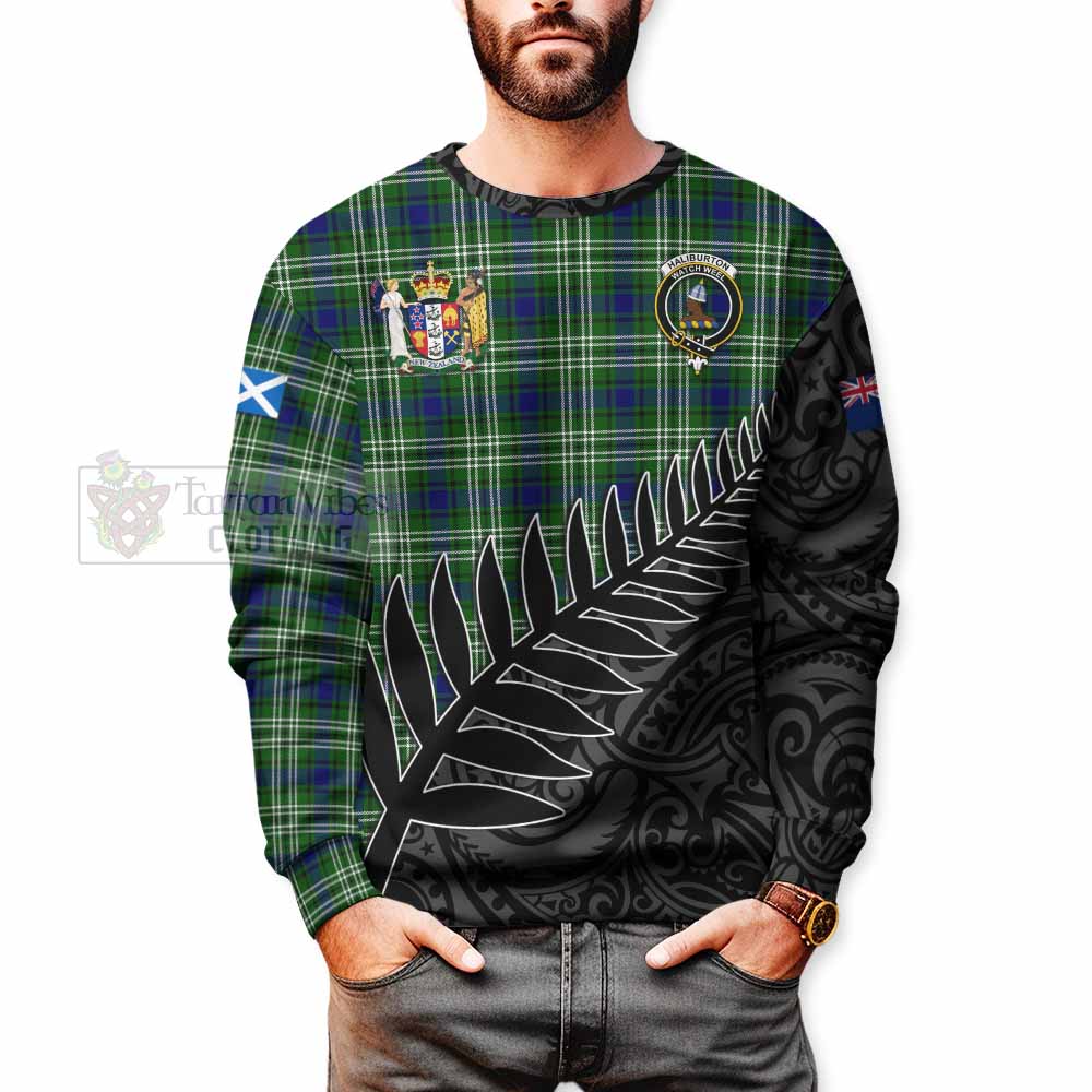 Tartan Vibes Clothing Haliburton Crest Tartan Sweatshirt with New Zealand Silver Fern Half Style