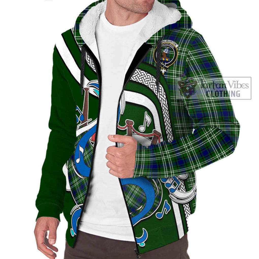 Haliburton Tartan Sherpa Hoodie with Epic Bagpipe Style Unisex - Tartanvibesclothing Shop