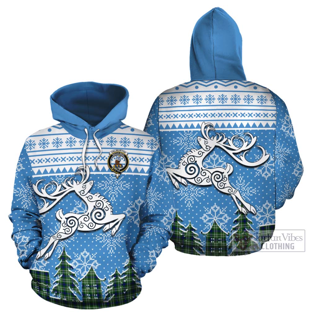 Tartan Vibes Clothing Haliburton Clan Christmas Cotton Hoodie Celtic Reindeer Style