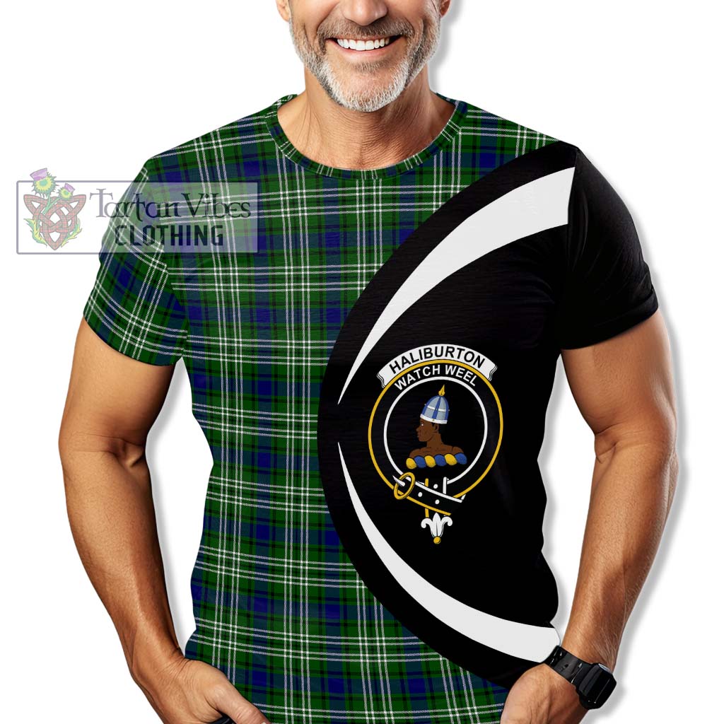 Tartan Vibes Clothing Haliburton Tartan T-Shirt with Family Crest Circle Style