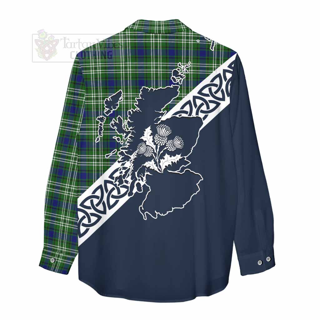 Tartan Vibes Clothing Haliburton Tartan Women's Casual Shirt Featuring Thistle and Scotland Map