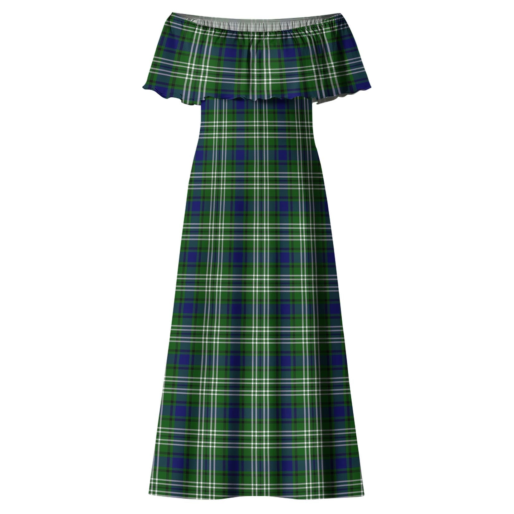 Haliburton Tartan Off Shoulder Long Dress - Tartanvibesclothing