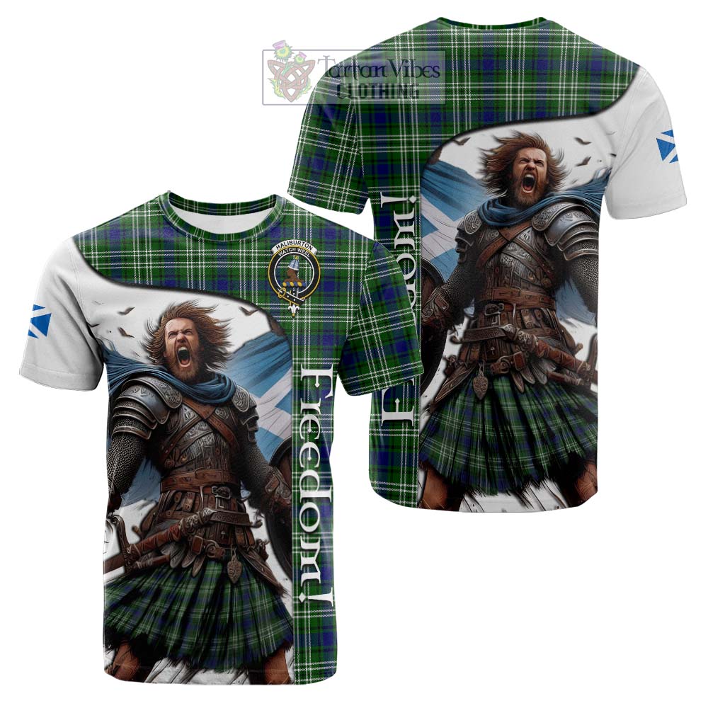 Tartan Vibes Clothing Haliburton Crest Tartan Cotton T-shirt Inspired by the Freedom of Scottish Warrior