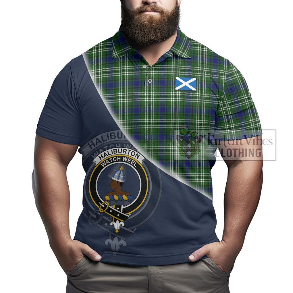 Haliburton Tartan Polo Shirt with Personalised National Flag and Family Crest Half Style - Tartanvibesclothing Shop