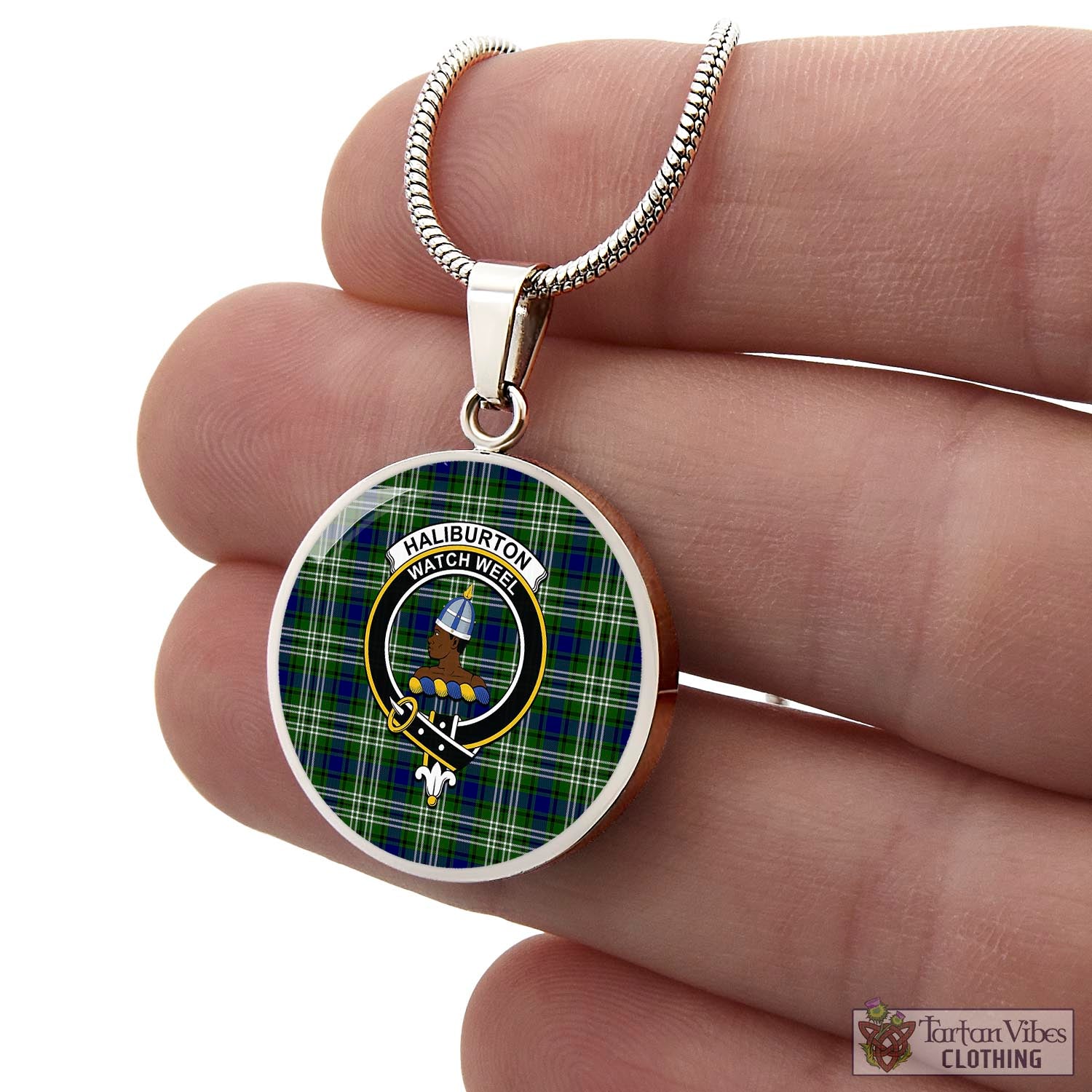 Tartan Vibes Clothing Haliburton Tartan Circle Necklace with Family Crest