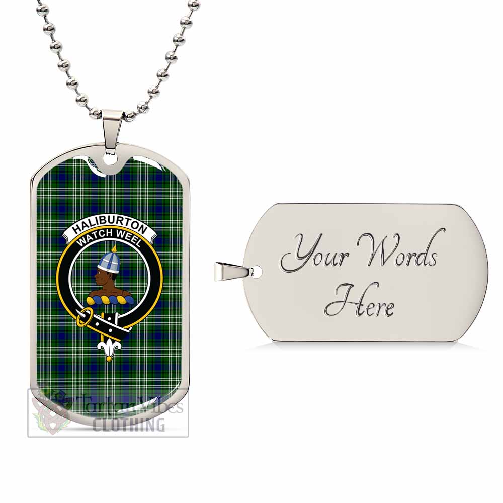 Tartan Vibes Clothing Haliburton Tartan Dog Tag Necklace with Family Crest