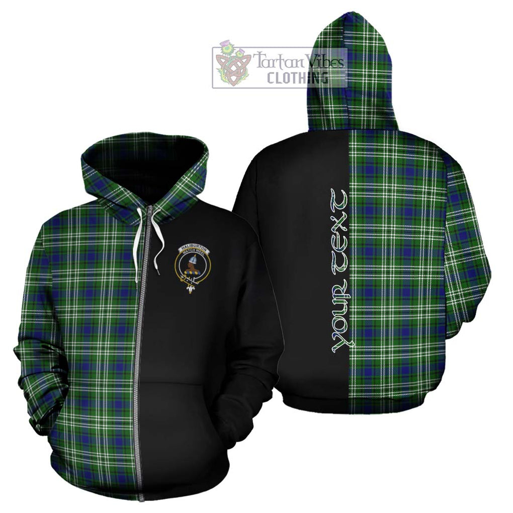 Haliburton Tartan Hoodie with Family Crest and Half Of Me Style - Tartanvibesclothing Shop