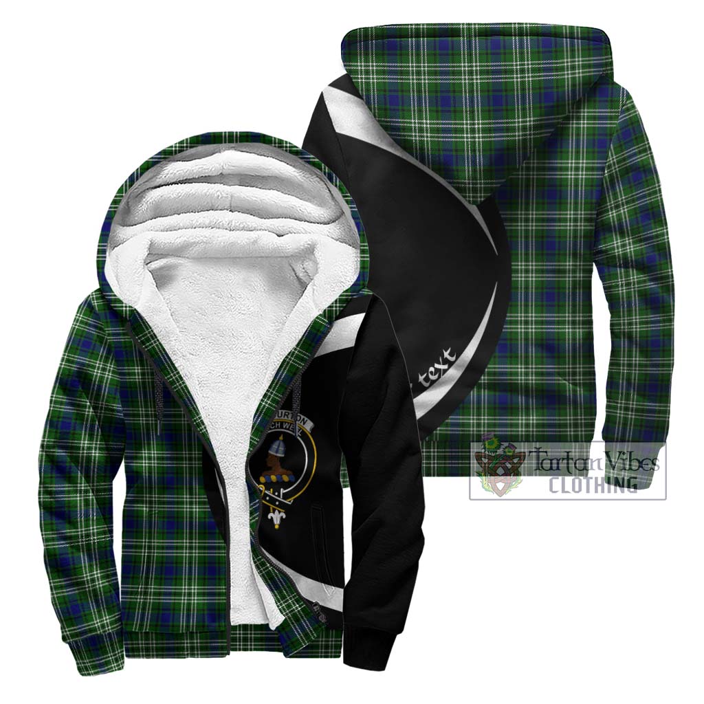 Haliburton Tartan Sherpa Hoodie with Family Crest Circle Style Unisex - Tartan Vibes Clothing