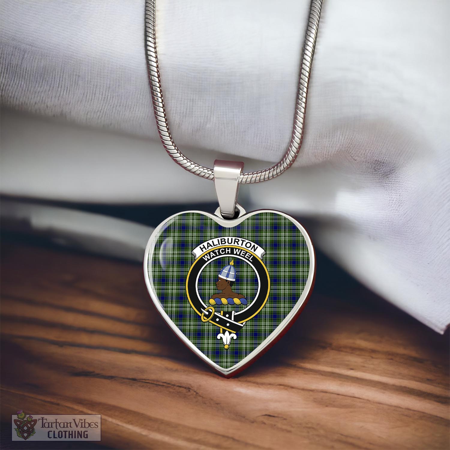 Tartan Vibes Clothing Haliburton Tartan Heart Necklace with Family Crest