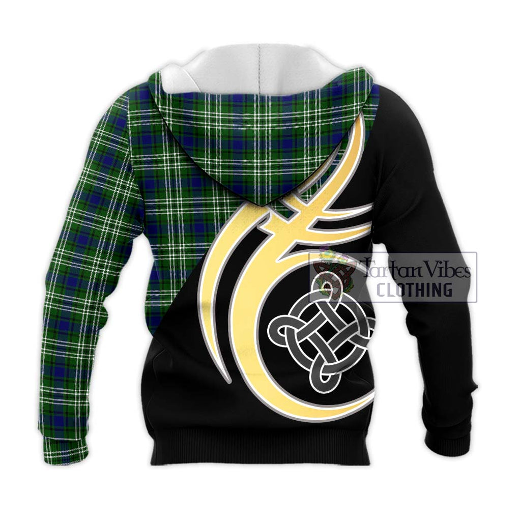 Haliburton Tartan Knitted Hoodie with Family Crest and Celtic Symbol Style - Tartan Vibes Clothing