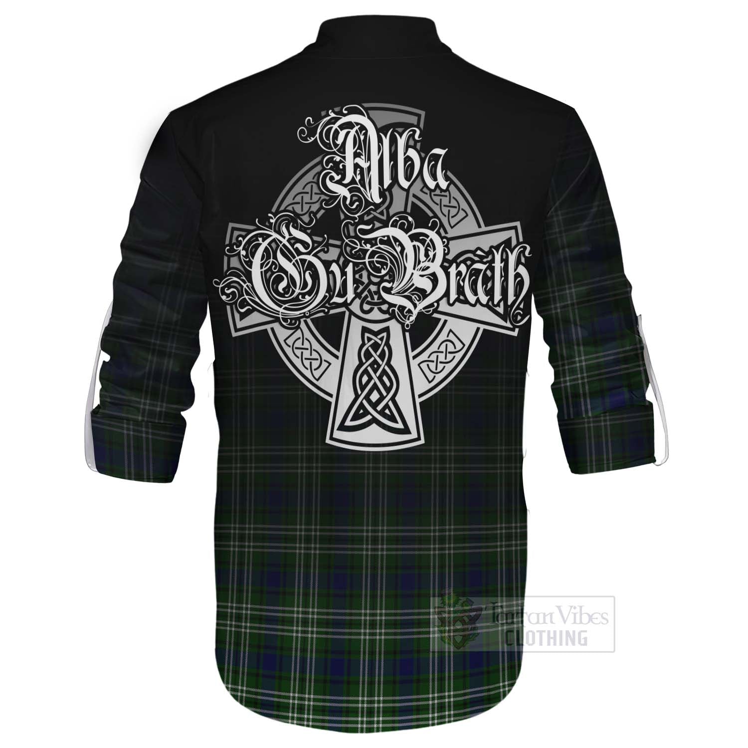 Tartan Vibes Clothing Haliburton Tartan Ghillie Kilt Shirt Featuring Alba Gu Brath Family Crest Celtic Inspired