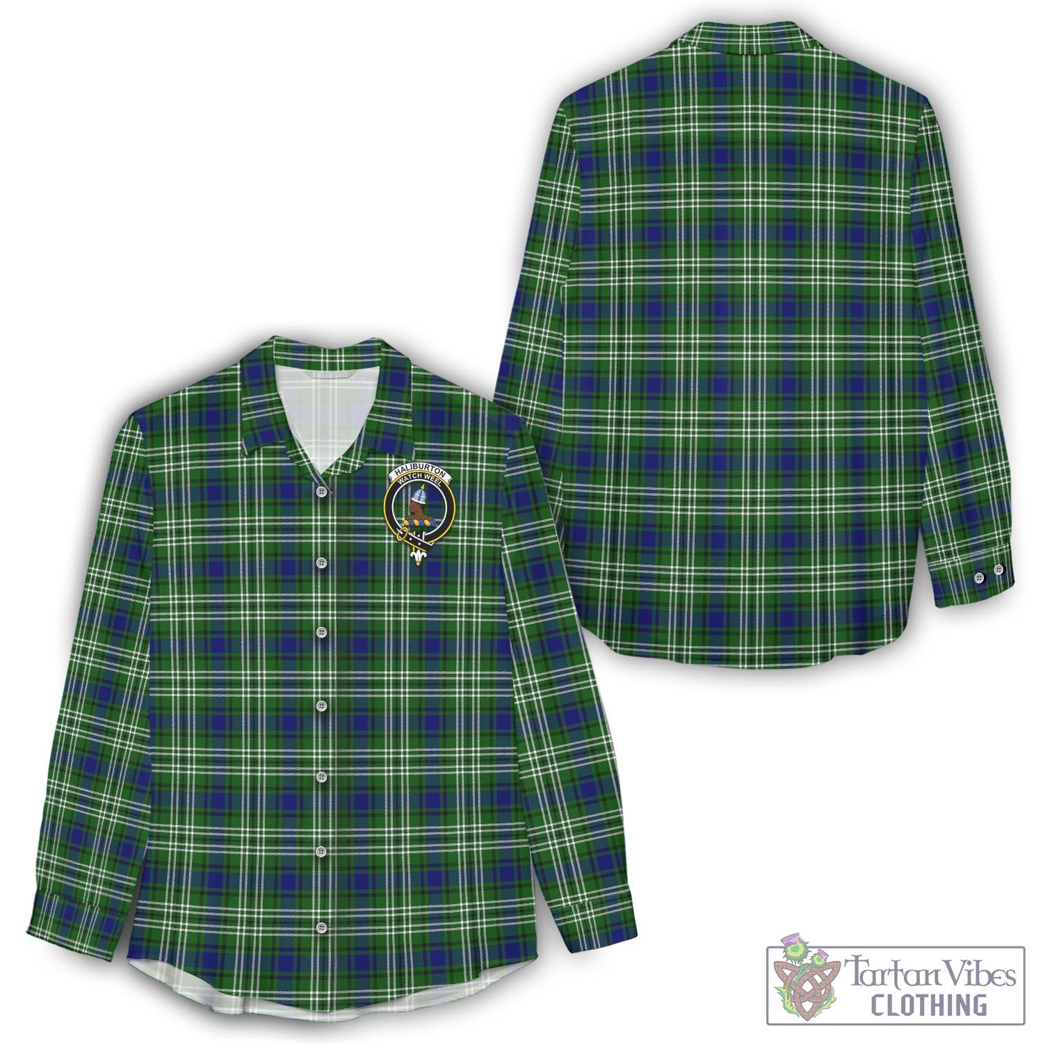 Tartan Vibes Clothing Haliburton Tartan Womens Casual Shirt with Family Crest