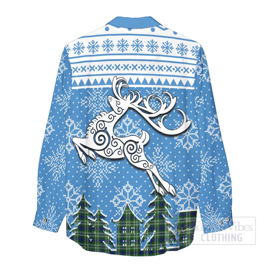 Tartan Vibes Clothing Haliburton Clan Christmas Women's Casual Shirt Celtic Reindeer Style