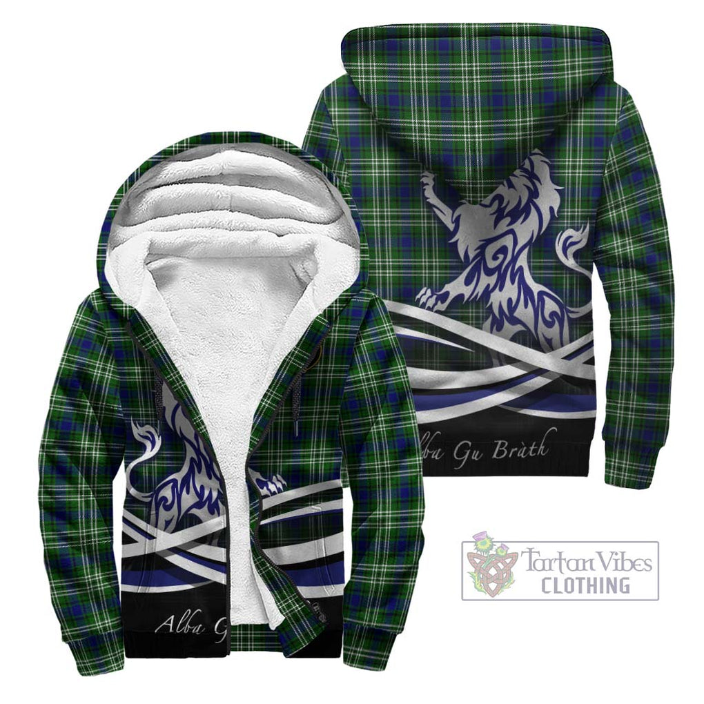 Haliburton Tartan Sherpa Hoodie with Alba Gu Brath Regal Lion Emblem Unisex - Tartanvibesclothing Shop