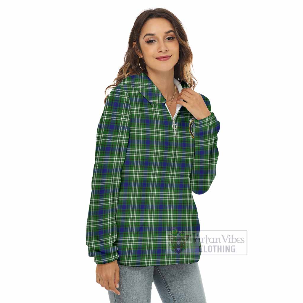 Tartan Vibes Clothing Haliburton Tartan Crest Women's Borg  Half Zip Fleece Hoodie