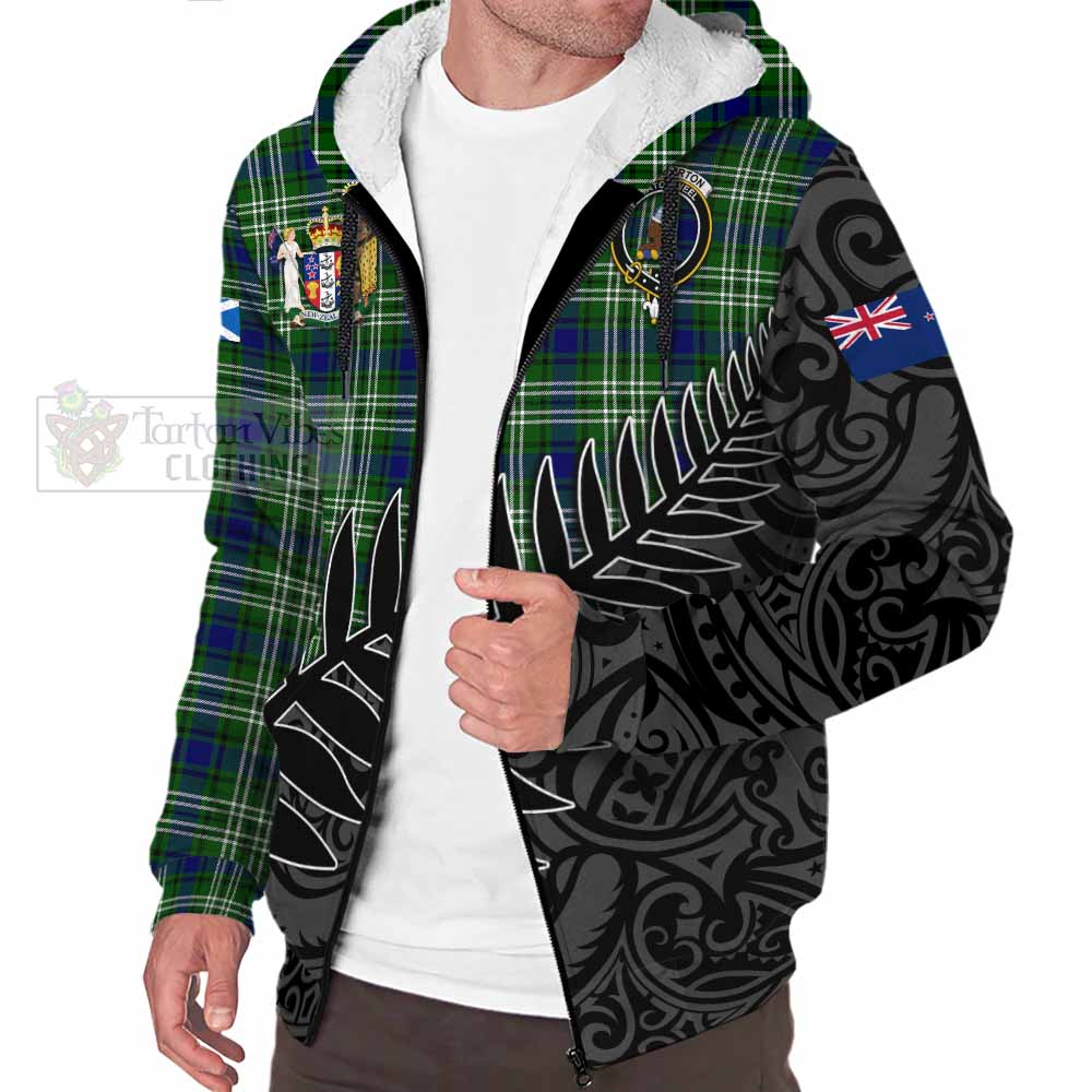 Tartan Vibes Clothing Haliburton Crest Tartan Sherpa Hoodie with New Zealand Silver Fern Half Style