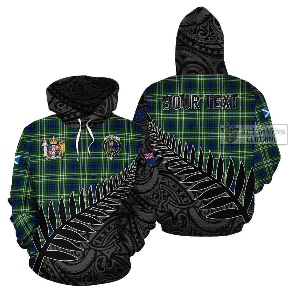 Tartan Vibes Clothing Haliburton Crest Tartan Cotton Hoodie with New Zealand Silver Fern Half Style