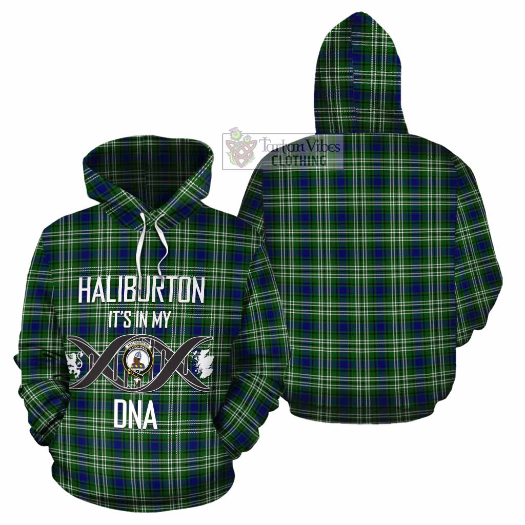 Tartan Vibes Clothing Haliburton Tartan Cotton Hoodie with Family Crest DNA In Me Style