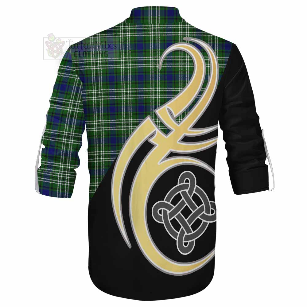 Tartan Vibes Clothing Haliburton Tartan Ghillie Kilt Shirt with Family Crest and Celtic Symbol Style