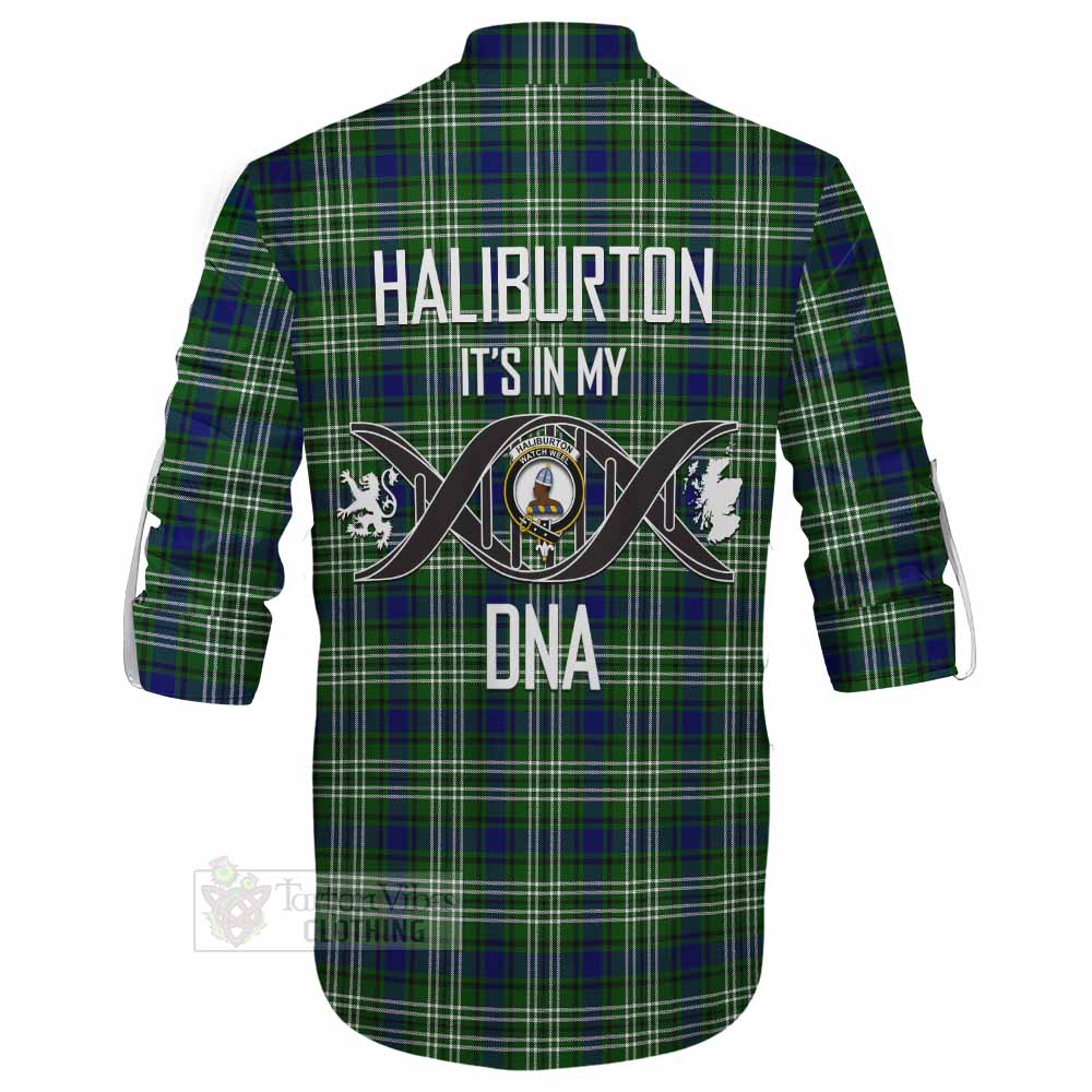 Tartan Vibes Clothing Haliburton Tartan Ghillie Kilt Shirt with Family Crest DNA In Me Style