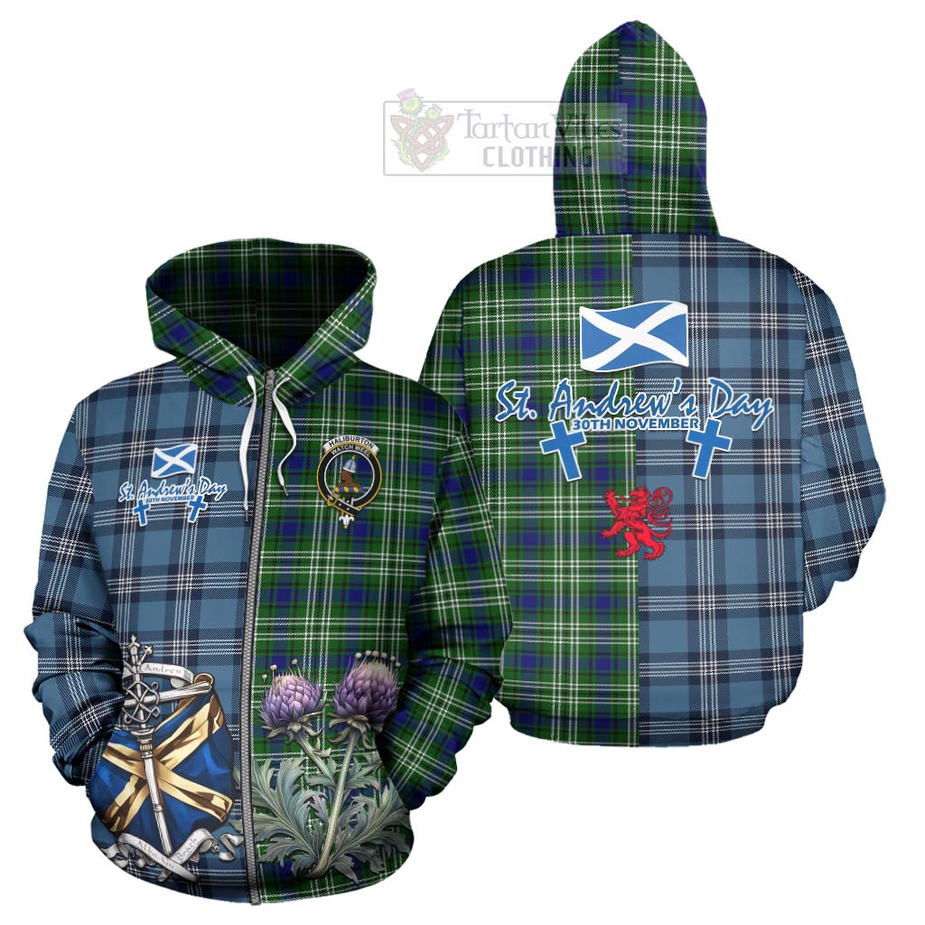 Tartan Vibes Clothing Haliburton Tartan Hoodie Happy St. Andrew's Day Half Tartan Style