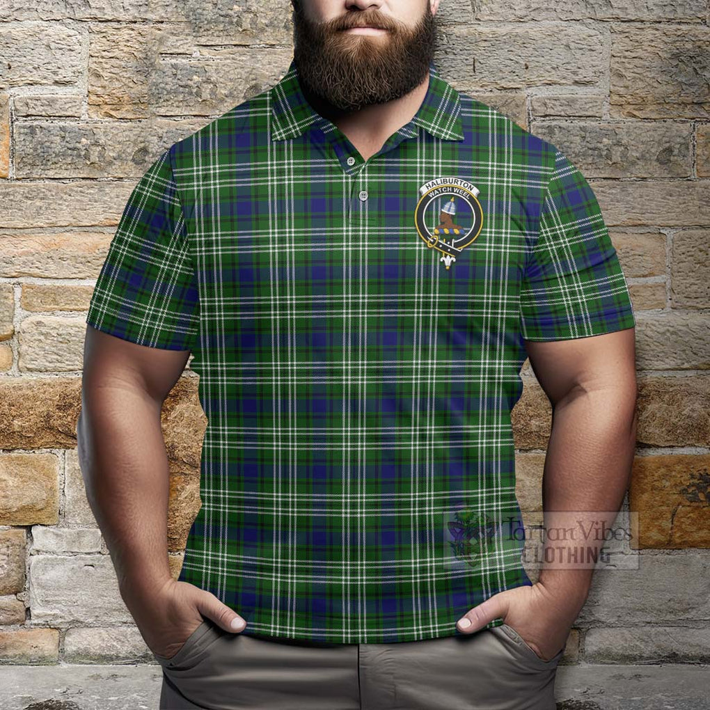 Tartan Vibes Clothing Haliburton Tartan Polo Shirt with Family Crest and Bearded Skull Holding Bottles of Whiskey